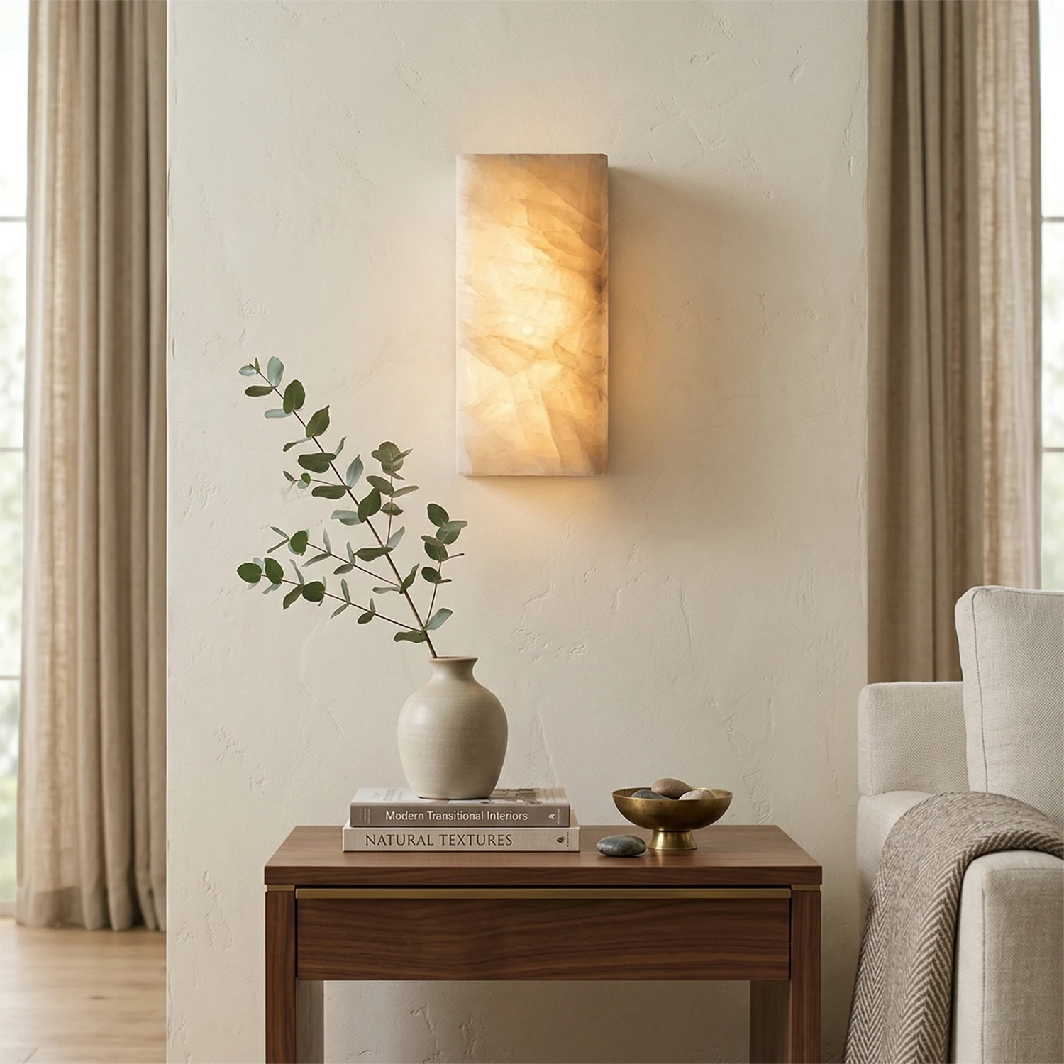 Rectangular Alabaster Wall Light - Cozy Living Room Side Table Accent | HoaiLamp