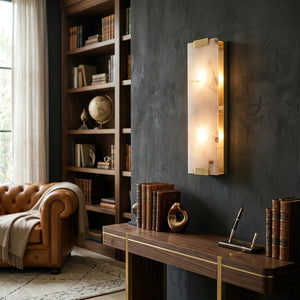 Rectangular Natural Alabaster Wall Sconce - Classic Executive Study & Library Light | HoaiLamp