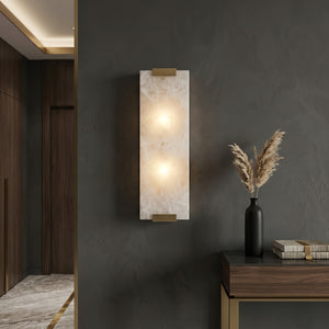 Rectangular Natural Alabaster Wall Sconce - Industrial Chic Foyer Entryway Fixture | HoaiLamp