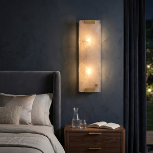 Rectangular Natural Alabaster Wall Sconce - Luxury Midnight Blue Bedroom Accent | HoaiLamp