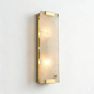 Rectangular Natural Alabaster Wall Sconce - Translucent Veined Stone Texture | HoaiLamp