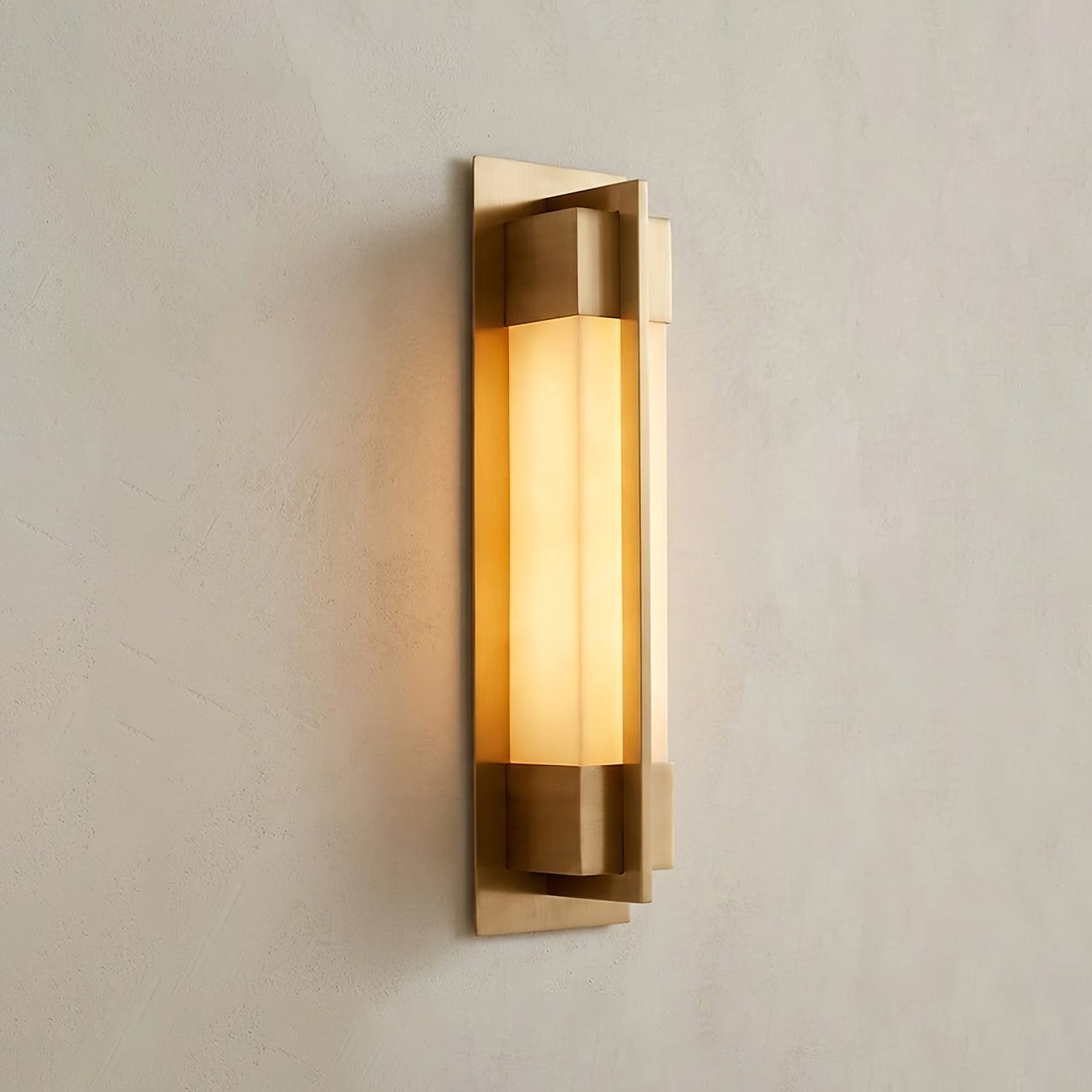 Rectangular Brass Resin LED Wall Lamp - Elegant Brushed Gold Warm Ambient Glow | HoaiLamp