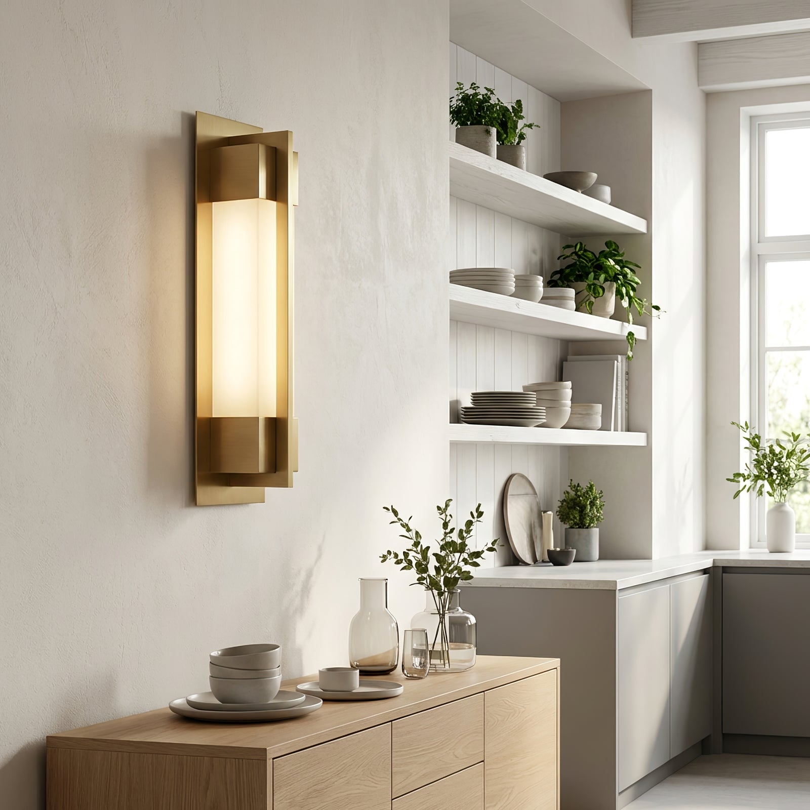 Rectangular Brass Resin LED Wall Lamp - Wabi-Sabi Foyer Console Decor Lighting | HoaiLamp