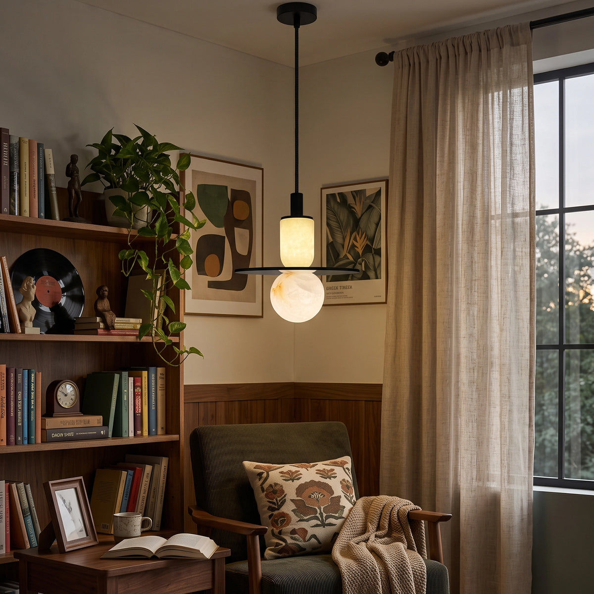 Rhea Spanish Alabaster Saturn Pendant Light