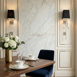 Ribbed Ribbon Bow Wall Lamp - Modern Dining Area Marble Panel Wall Black Shade | HoaiLamp