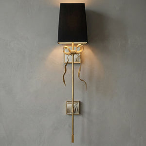 Ribbed Ribbon Bow Wall Lamp - Studio Grey Wall Lit Elongated Gold Black Shade | HoaiLamp