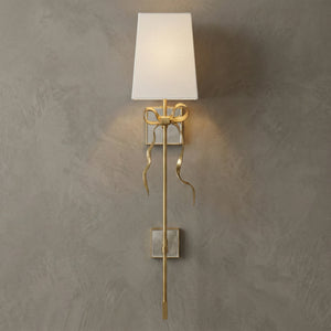 Ribbed Ribbon Bow Wall Lamp - Studio Grey Wall Lit Elongated Gold White Shade | HoaiLamp