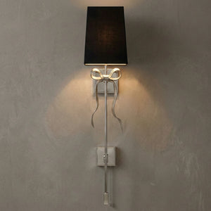 Ribbed Ribbon Bow Wall Lamp - Studio Grey Wall Lit Elongated Silver Black Shade | HoaiLamp