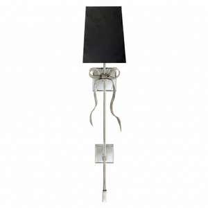 Ribbed Ribbon Bow Wall Lamp - Studio White Background Unlit Elongated Silver Black Shade | HoaiLamp