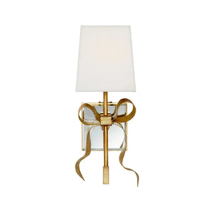 Ribbed Ribbon Bow Wall Lamp - Studio White Background Unlit Gold Finish White Shade | HoaiLamp