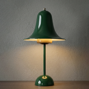 Ring Bell Table Lamp - Muted Olive Green Warm Bottom-Lit Studio Presentation | HoaiLamp
