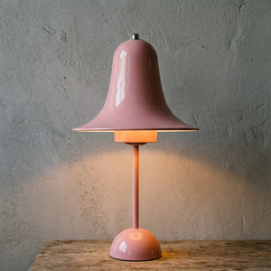 Ring Bell Table Lamp - Tender Pastel Pink Cozy Warm Light Wooden Base | HoaiLamp