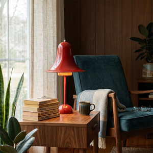 Ring Bell Table Lamp - Saturated Crimson Red Armchair Lounge Reading Nook | HoaiLamp