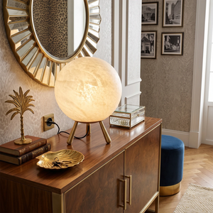 Romy Alabaster Table Lamp - Glam Art Deco Console Setup | HoaiLamp