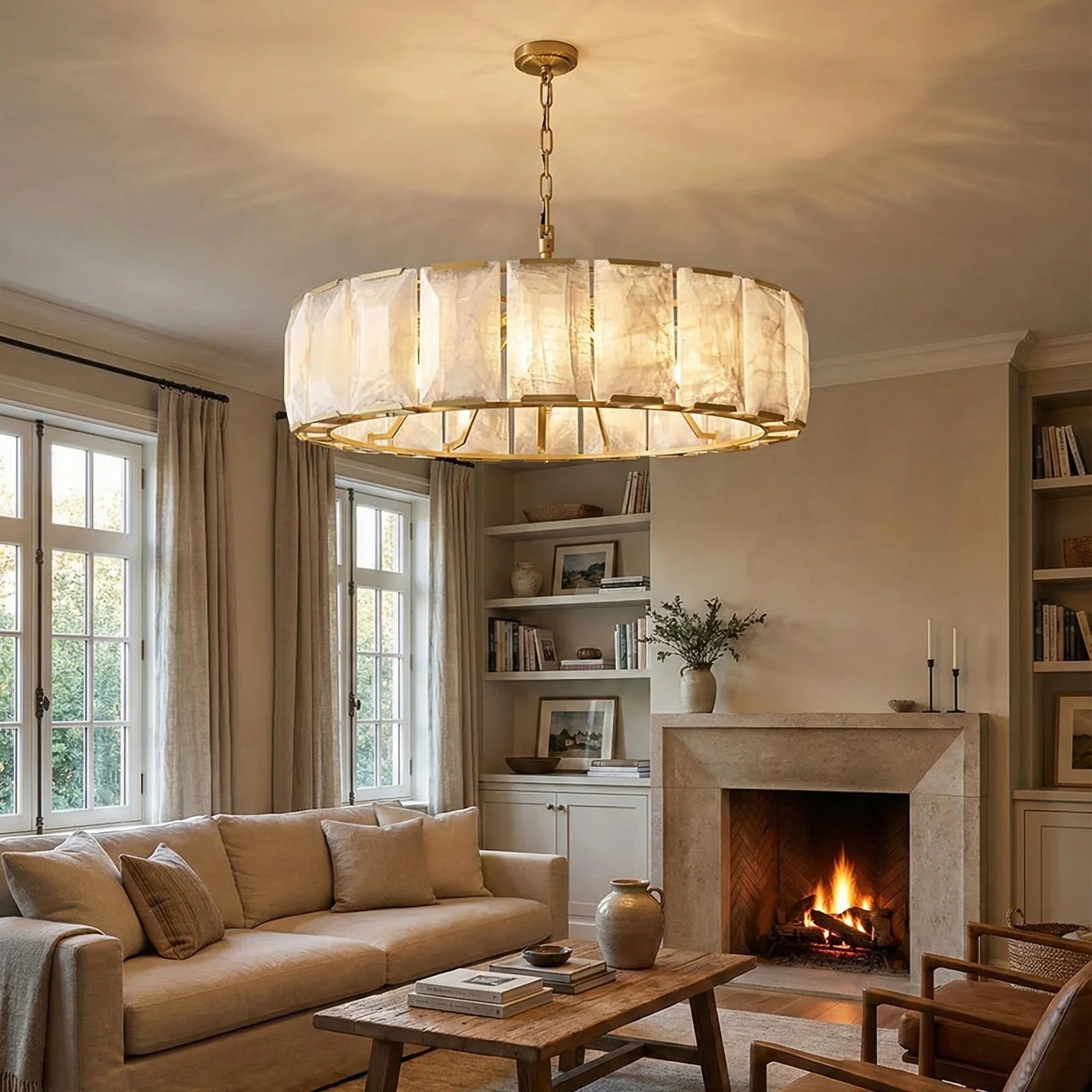 Round Alabaster Calcite Chandelier