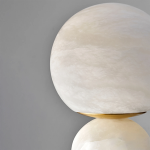 Round Alabaster Table Lamp - Studio Grey Backdrop Close Up Profile Smooth White Sphere Unlit | HoaiLamp