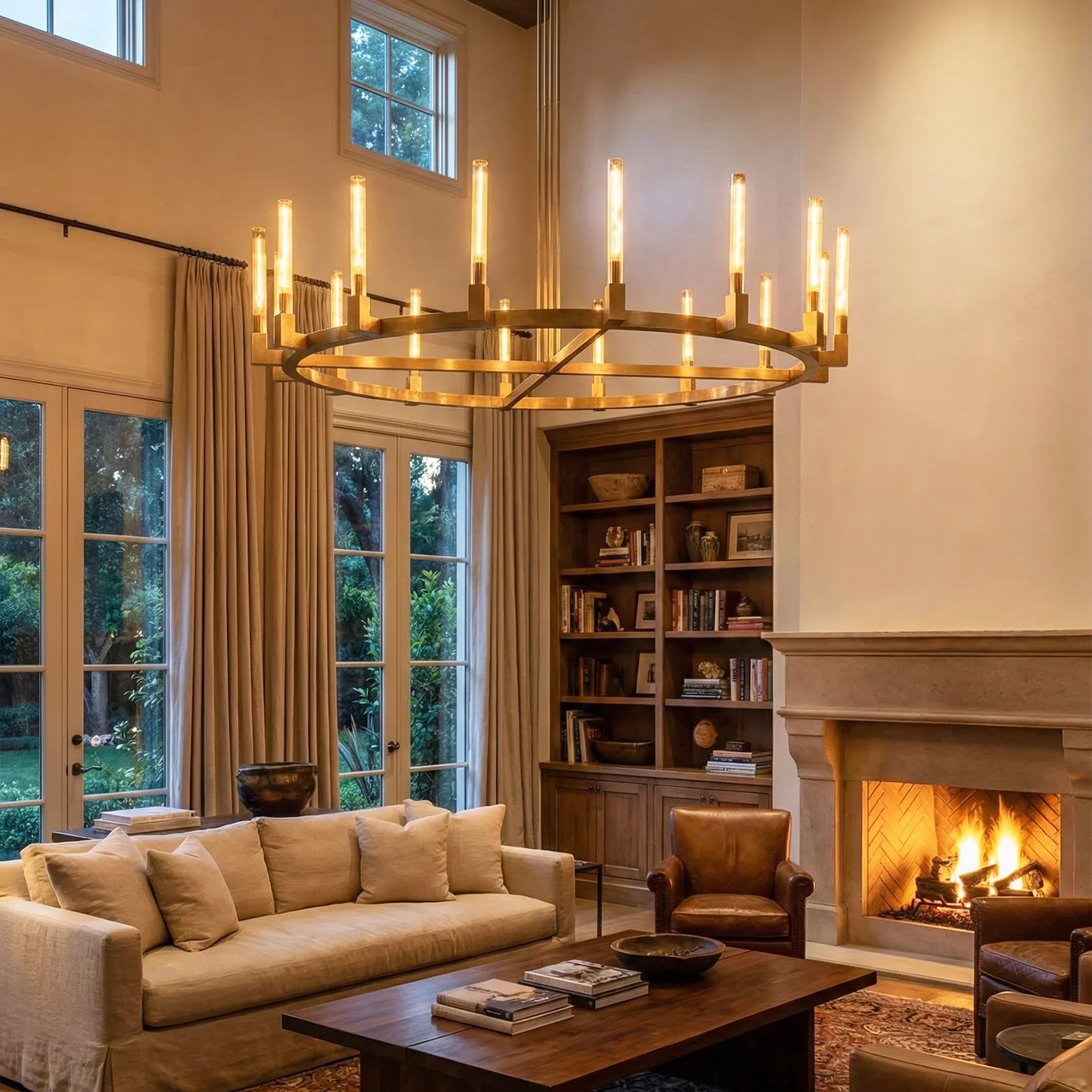 Round Brass Linear Chandelier