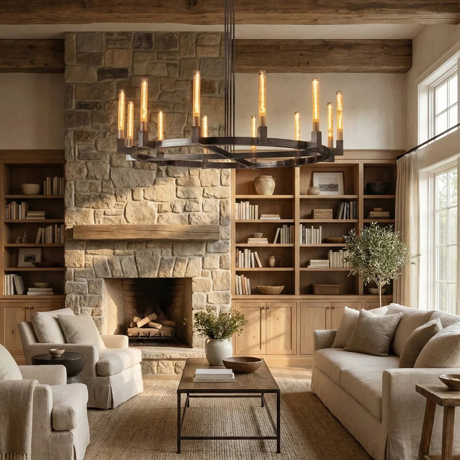 Round Brass Linear Chandelier