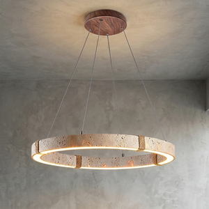 Rectangular Brass Resin LED Wall Lamp - Minimalist Studio Gray Wall Travertine Single Ring Walnut Canopy | HoaiLamp