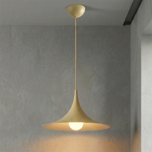 Sami Trumpet Pendant Light - Soft Mustard Yellow Warm Light Concrete Wall | HoaiLamp