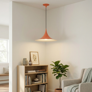 Sami Trumpet Pendant Light - Contemporary Orange Accent Bookshelf Lounge | HoaiLamp