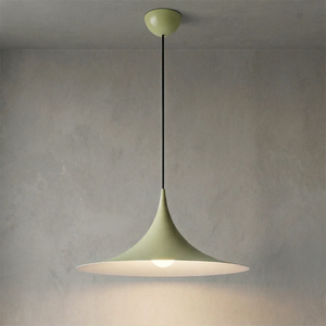Sami Trumpet Pendant Light - Sage Green Avocado Shade Industrial Grey Background | HoaiLamp