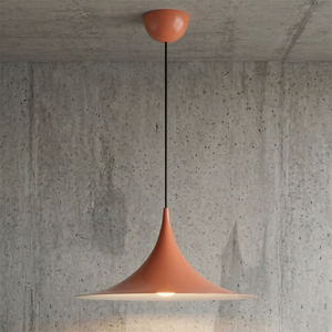 Sami Trumpet Pendant Light - Rustic Earthy Orange Mottled Cement Wall Ambiance | HoaiLamp