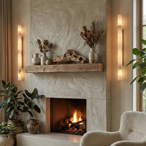 Selene Alabaster Column Sconce-Bar Linear Chandelier - Modern Plaster Fireplace Hearth Burning Wood Mantel Decor | HoaiLamp
