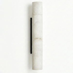 Selene Alabaster Column Sconce-Bar Linear Chandelier - Studio White Background Short Cylinder Black Finish Unlit | HoaiLamp