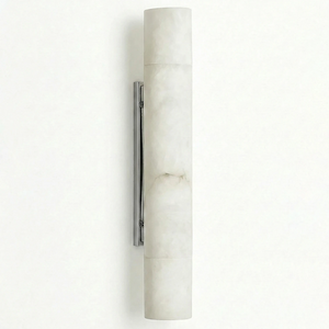 Selene Alabaster Column Sconce-Bar Linear Chandelier - Studio White Background Short Cylinder Chrome Finish Unlit | HoaiLamp