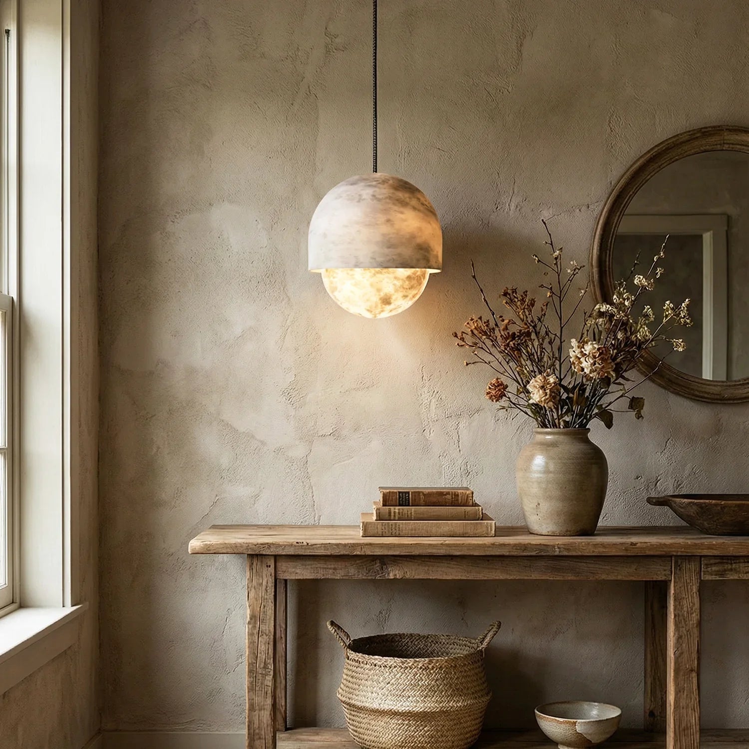 Semicircular Lunar Alabaster Pendant Light