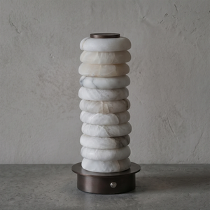 Multi-Tiered Alabaster Table Lamp - Studio Grey Backdrop Short Version Original Color Unlit | HoaiLamp