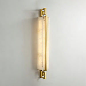Sleek Alabaster Brass Wall Light - Brushed Gold Finish Greek Key Geometric Motif | HoaiLamp