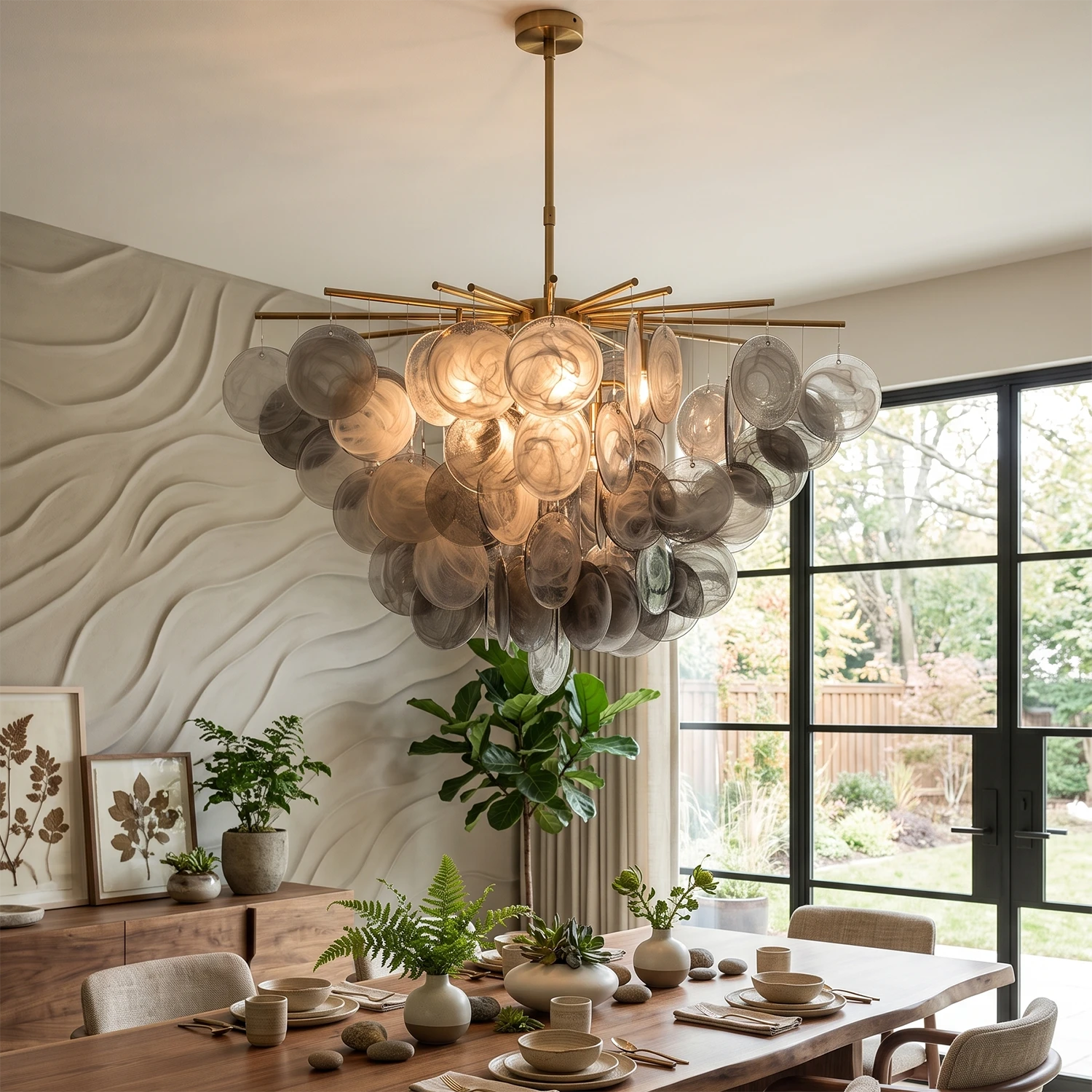 Smoke Glass Disc Tiered Sputnik Chandelier