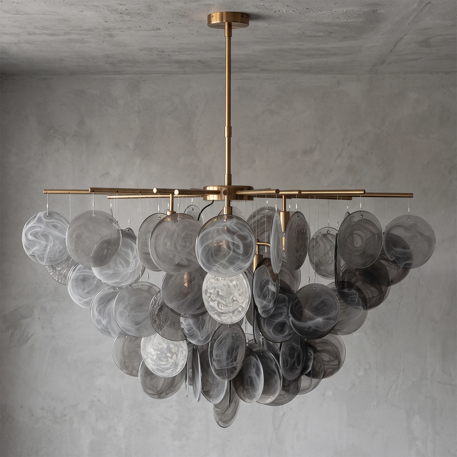 Smoke Glass Disc Tiered Sputnik Chandelier