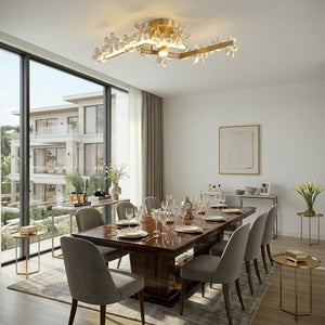 Sparkling Crystal Plum Blossom Ceiling Light - Grand Walnut Timber Dining Table Estate Interior | HoaiLamp
