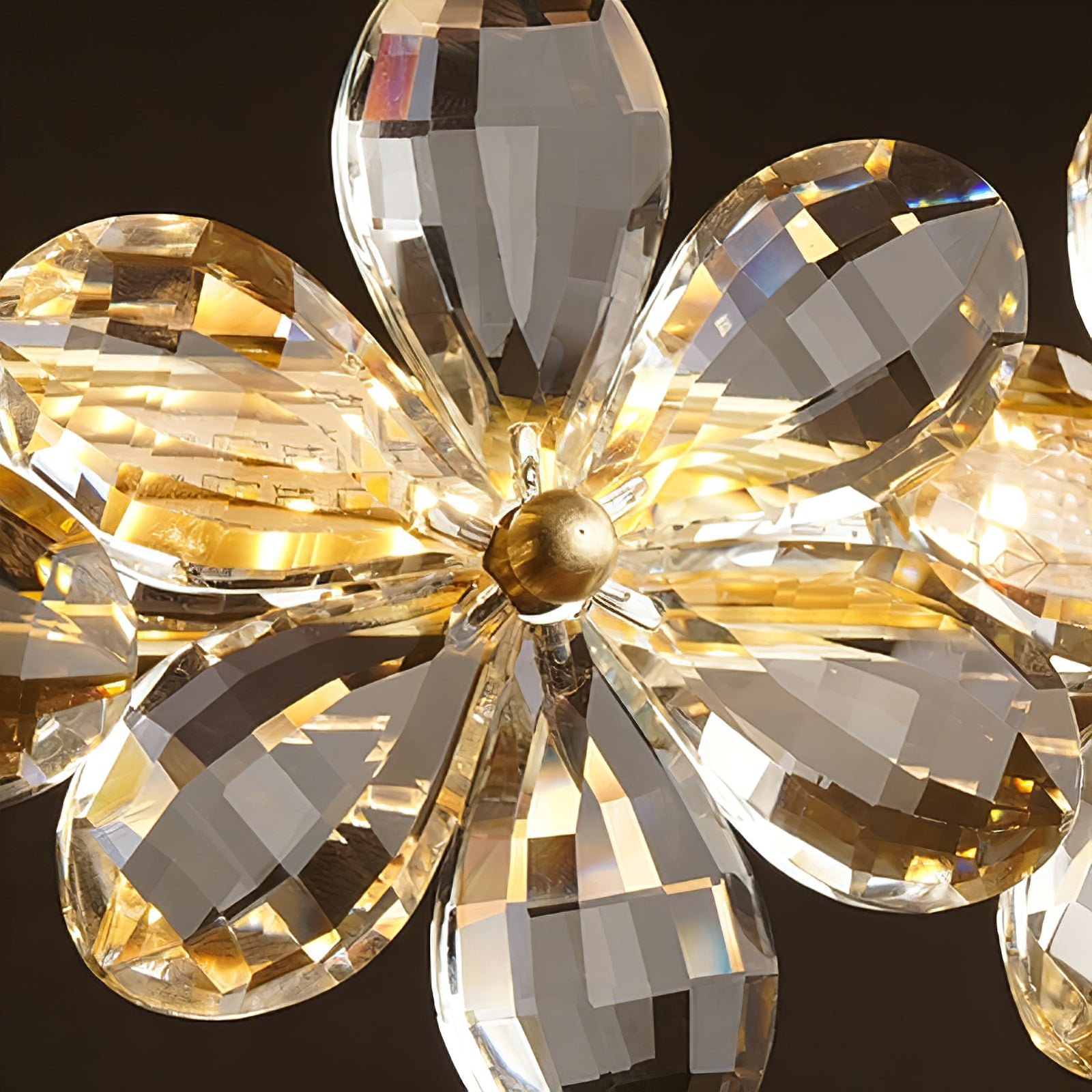 Sparkling Crystal Plum Blossom Ceiling Light - Glowing Glass Flower Petal Macro Highlight | HoaiLamp