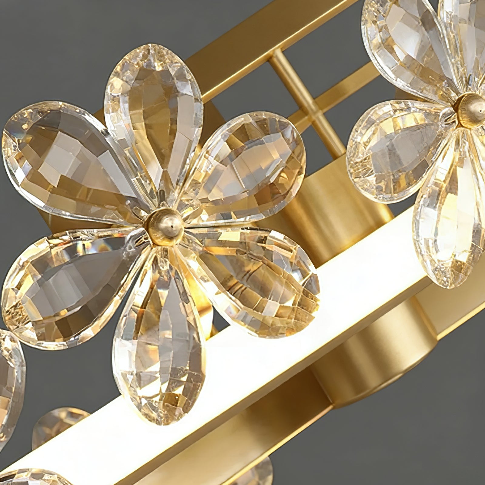 Sparkling Crystal Plum Blossom Ceiling Light - Slanted Brass Branch Cluster Structure Macro | HoaiLamp