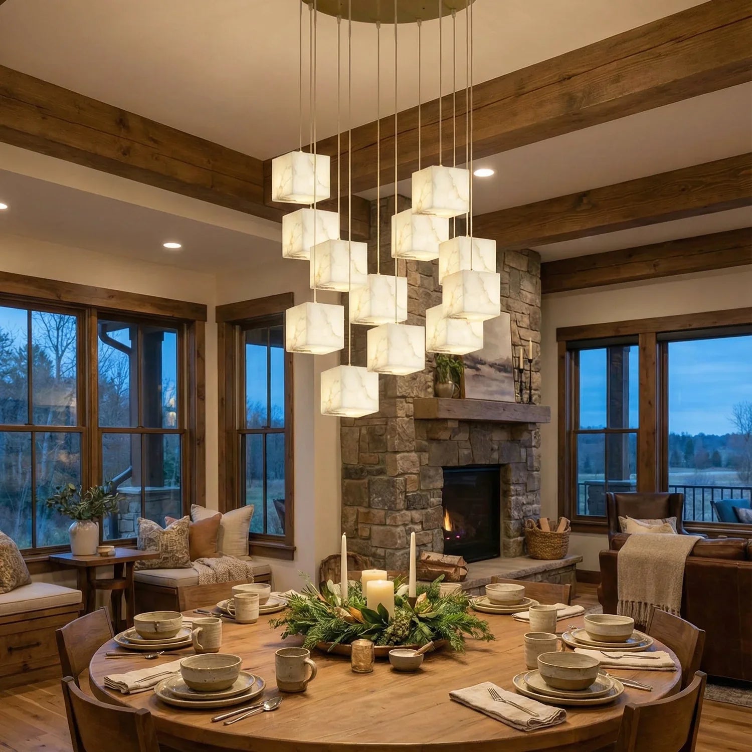 Square Alabaster Box Chandelier