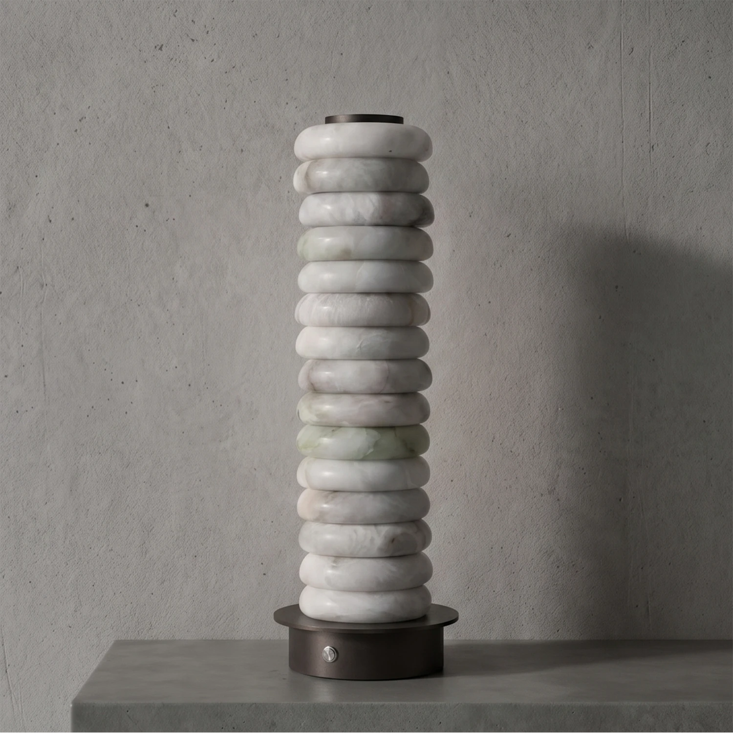 Multi-Tiered Alabaster Table Lamp - Studio Grey Concrete Backdrop Tall Version Unlit | HoaiLamp