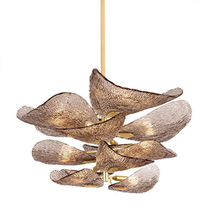Textured Glass Leaf Chandelier - Studio White Background Isolated E Commerce Product Shot Lit | HoaiLamp