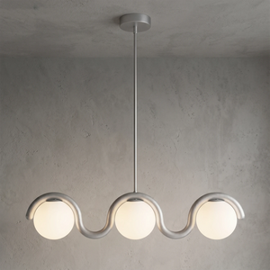 Curved Linear Opal Globe Pendant - Brushed Silver Triple-Head Sophisticated Linear | HoaiLamp