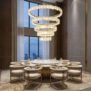 Tiered Alabaster Chandelier - Grand Sky Lounge Banquet Room Round Marble Table | HoaiLamp