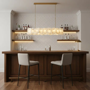 Tiered Alabaster Chandelier - Luxury Home Bar Counter Dark Walnut Island Stools | HoaiLamp
