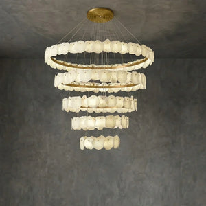 Tiered Alabaster Chandelier - Studio Grey Concrete 5 Tier Cascading Waterfall Full View | HoaiLamp