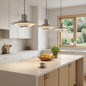 Tiered Dish-Shaped Disc Pendant Light - Satin Brass Kitchen Island Feature Lighting Set | HoaiLamp