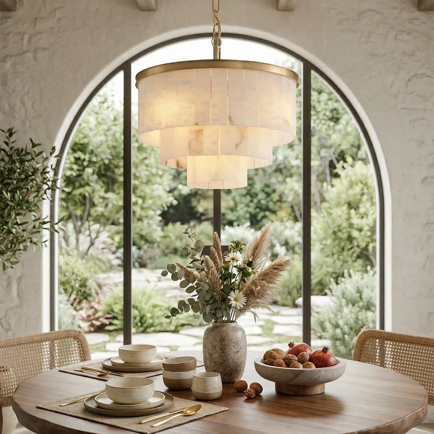 Tiered Natural Alabaster Chandelier