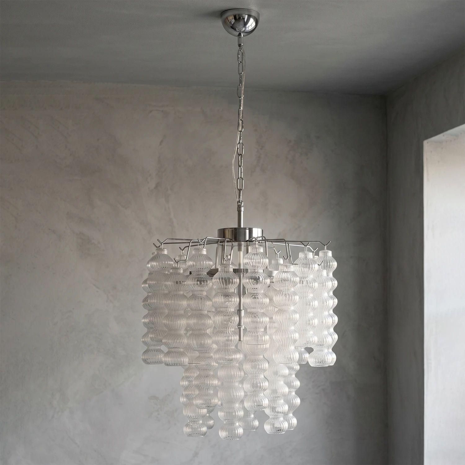 Tiered Ribbed Glass Links Pendant Light
