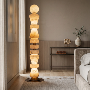 Totem Stacked Alabaster Floor Lamp - Cozy Bedside Ambient Warm Lighting | HoaiLamp