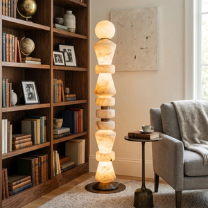 Totem Stacked Alabaster Floor Lamp - Classic Study Room Bookshelf Library | HoaiLamp